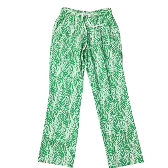 Geometric Leaf Print Linen Drawstring Pants - - Picture 3 of 5
